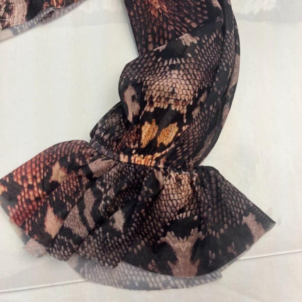 AFRM Addison Snakeskin Ruffle Mesh Crop Top Sheer Blouse - Picture 4 of 10
